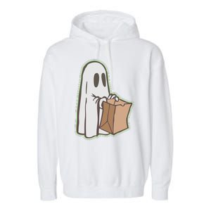 Funny Halloween Ghost with Candy Bag Garment-Dyed Fleece Hoodie