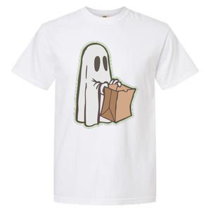 Funny Halloween Ghost with Candy Bag Garment-Dyed Heavyweight T-Shirt