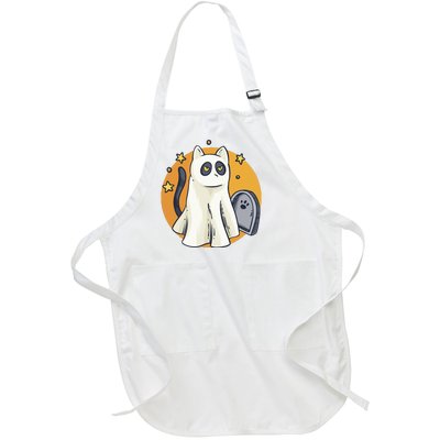 Funny Halloween Ghost Cat Costume Cute Black Cat Full-Length Apron With Pockets