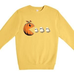 Funny Halloween Gamer Pumpkin Eating Ghosts Game Gift Premium Crewneck Sweatshirt