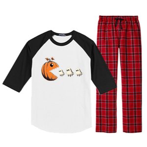 Funny Halloween Gamer Pumpkin Eating Ghosts Game Gift Raglan Sleeve Pajama Set