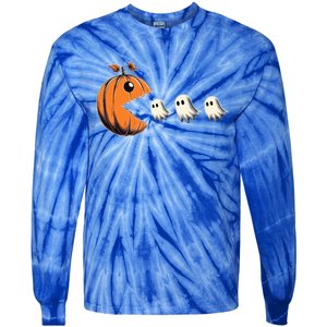 Funny Halloween Gamer Pumpkin Eating Ghosts Game Gift Tie-Dye Long Sleeve Shirt