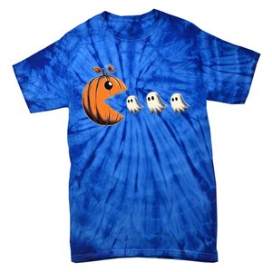 Funny Halloween Gamer Pumpkin Eating Ghosts Game Gift Tie-Dye T-Shirt