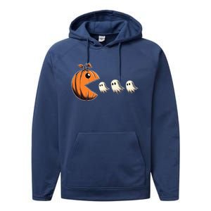 Funny Halloween Gamer Pumpkin Eating Ghosts Game Gift Performance Fleece Hoodie