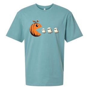 Funny Halloween Gamer Pumpkin Eating Ghosts Game Gift Sueded Cloud Jersey T-Shirt