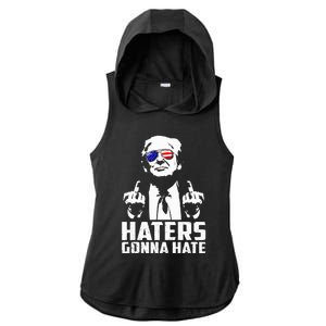 Funny Haters Gonna Hate President Donald Trump Middle Finger Ladies PosiCharge Tri-Blend Wicking Draft Hoodie Tank