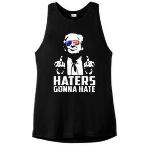 Funny Haters Gonna Hate President Donald Trump Middle Finger Ladies PosiCharge Tri-Blend Wicking Tank