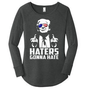 Funny Haters Gonna Hate President Donald Trump Middle Finger Women's Perfect Tri Tunic Long Sleeve Shirt