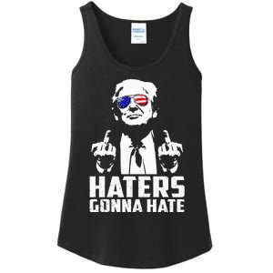 Funny Haters Gonna Hate President Donald Trump Middle Finger Ladies Essential Tank