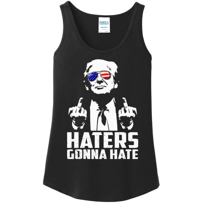 Funny Haters Gonna Hate President Donald Trump Middle Finger Ladies Essential Tank