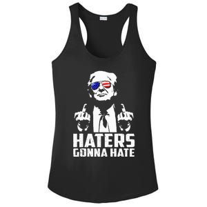 Funny Haters Gonna Hate President Donald Trump Middle Finger Ladies PosiCharge Competitor Racerback Tank