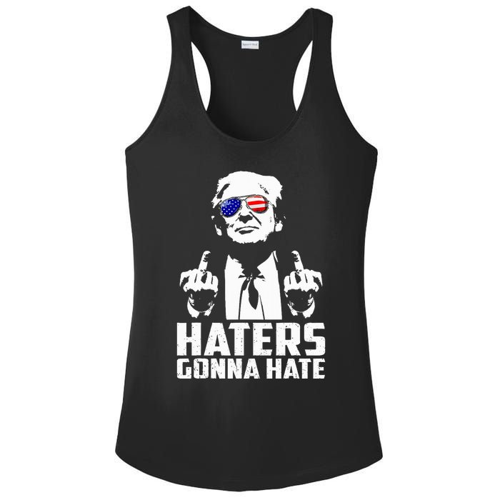 Funny Haters Gonna Hate President Donald Trump Middle Finger Ladies PosiCharge Competitor Racerback Tank