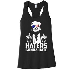 Funny Haters Gonna Hate President Donald Trump Middle Finger Women's Racerback Tank