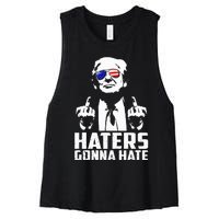 Funny Haters Gonna Hate President Donald Trump Middle Finger Women's Racerback Cropped Tank