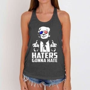 Funny Haters Gonna Hate President Donald Trump Middle Finger Women's Knotted Racerback Tank