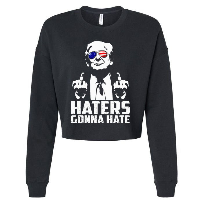 Funny Haters Gonna Hate President Donald Trump Middle Finger Cropped Pullover Crew