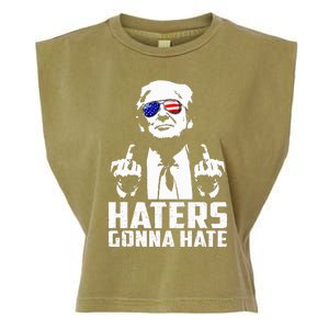 Funny Haters Gonna Hate President Donald Trump Middle Finger Garment-Dyed Women's Muscle Tee