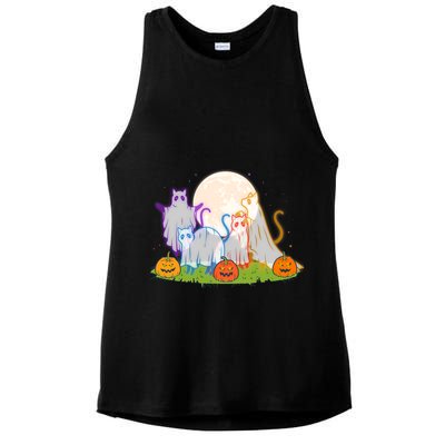 Funny Halloween Ghost Cats Ladies PosiCharge Tri-Blend Wicking Tank