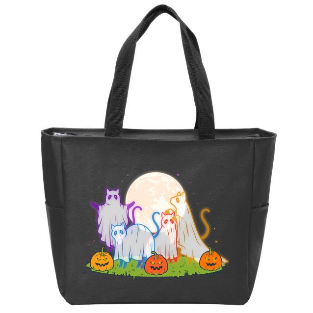 Funny Halloween Ghost Cats Zip Tote Bag