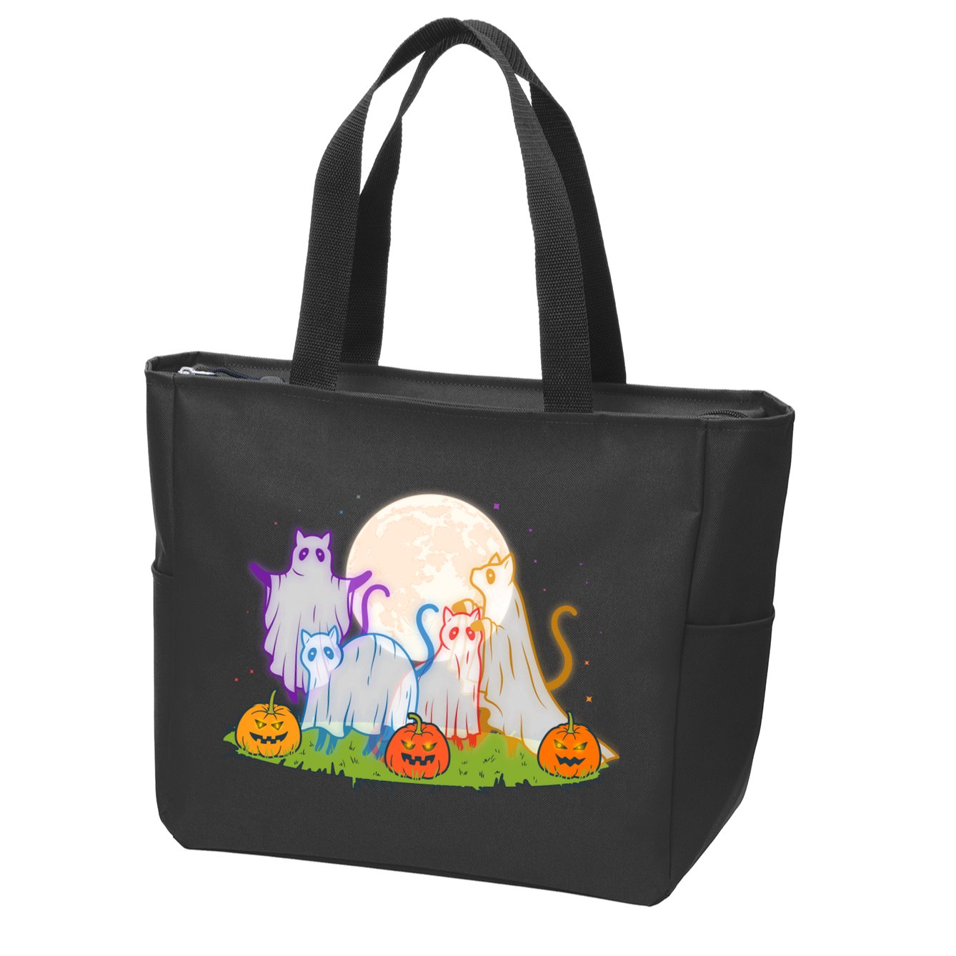 Funny Halloween Ghost Cats Zip Tote Bag