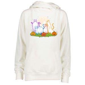 Funny Halloween Ghost Cats Womens Funnel Neck Pullover Hood