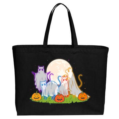 Funny Halloween Ghost Cats Cotton Canvas Jumbo Tote