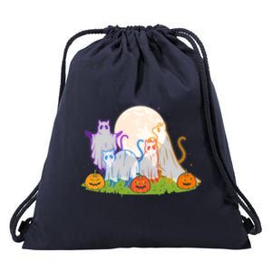 Funny Halloween Ghost Cats Drawstring Bag