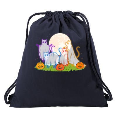 Funny Halloween Ghost Cats Drawstring Bag