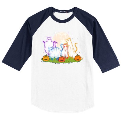 Funny Halloween Ghost Cats Baseball Sleeve Shirt