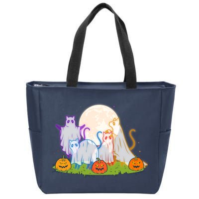 Funny Halloween Ghost Cats Zip Tote Bag