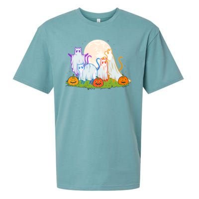 Funny Halloween Ghost Cats Sueded Cloud Jersey T-Shirt