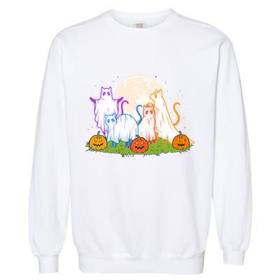 Funny Halloween Ghost Cats Garment-Dyed Sweatshirt