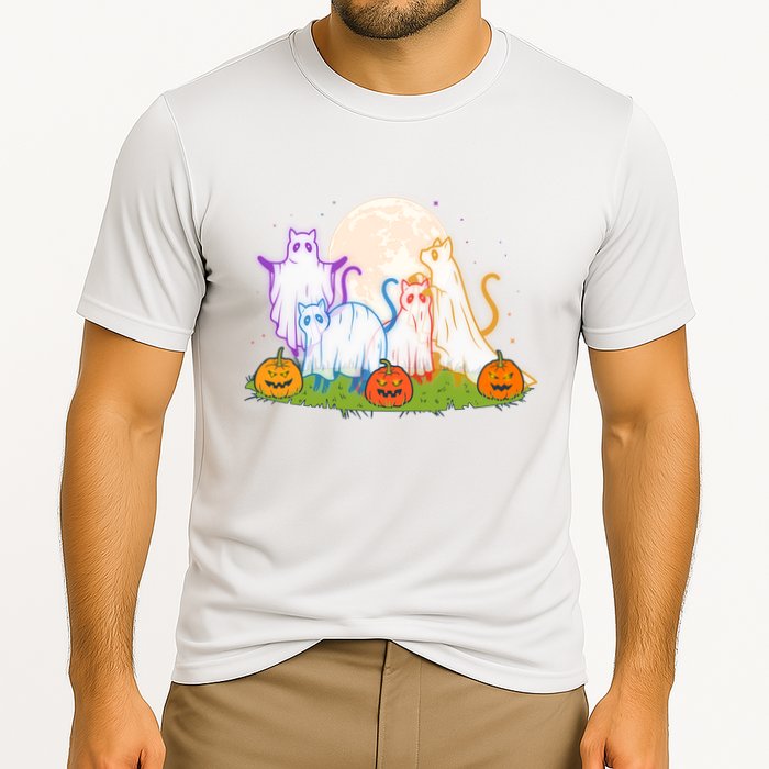 Funny Halloween Ghost Cats Cooling Performance Crew T-Shirt