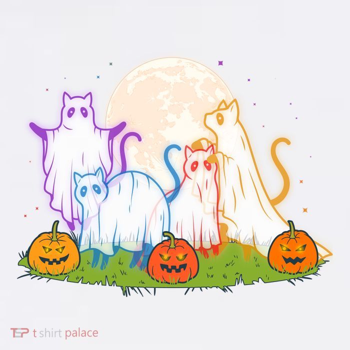 Funny Halloween Ghost Cats T-Shirt