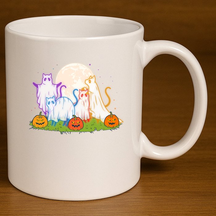 Funny Halloween Ghost Cats 11oz C Handle Ceramic Mug