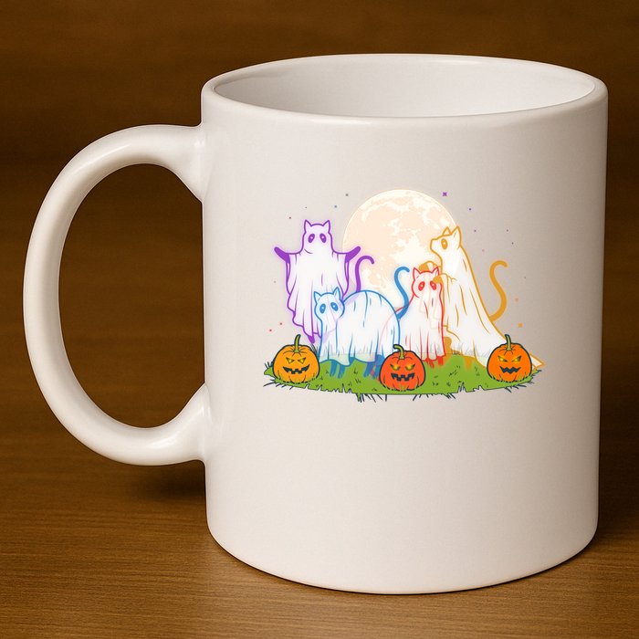 Funny Halloween Ghost Cats 11oz C Handle Ceramic Mug