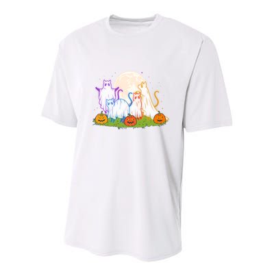 Funny Halloween Ghost Cats Youth Performance Sprint T-Shirt