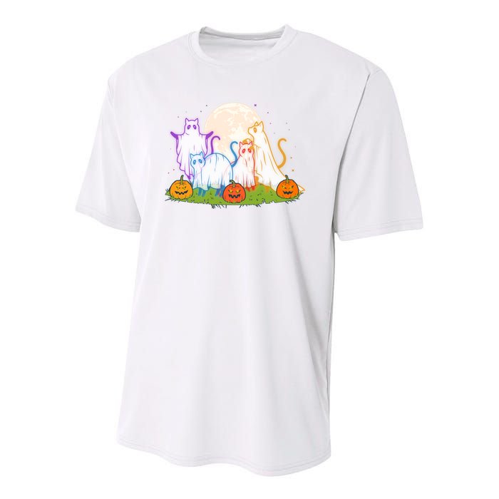 Funny Halloween Ghost Cats Youth Performance Sprint T-Shirt