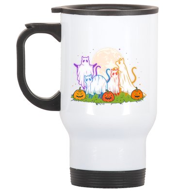 Funny Halloween Ghost Cats Stainless Steel Travel Mug