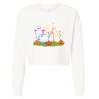 Funny Halloween Ghost Cats Cropped Pullover Crew
