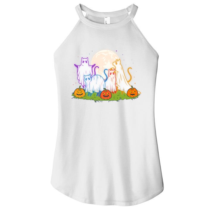 Funny Halloween Ghost Cats Women's Perfect Tri Rocker Tank