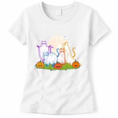 Funny Halloween Ghost Cats Womens T-Shirt