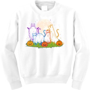 Funny Halloween Ghost Cats Kids Sweatshirt