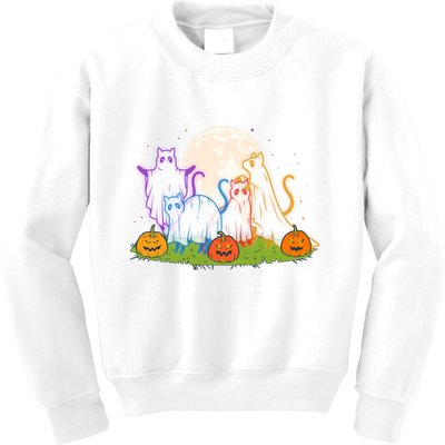 Funny Halloween Ghost Cats Kids Sweatshirt