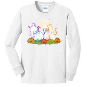 Funny Halloween Ghost Cats Kids Long Sleeve Shirt