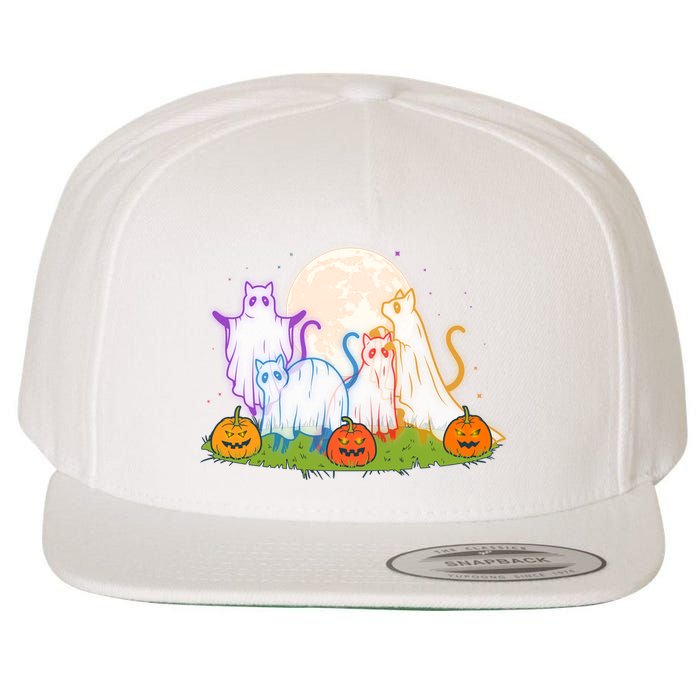 Funny Halloween Ghost Cats Wool Snapback Cap