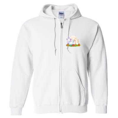 Funny Halloween Ghost Cats Full Zip Hoodie