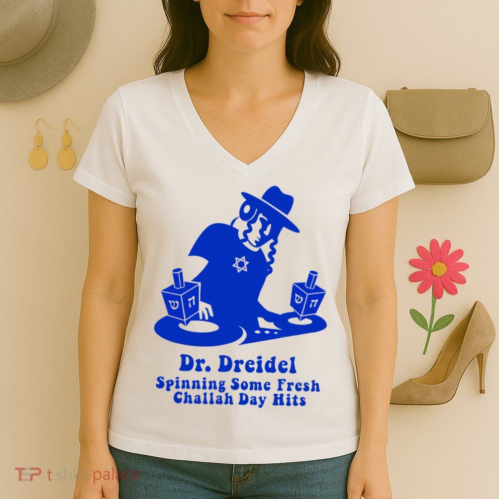 Funny Hanukkah Gift Chanukah DJ Dr. Dreidel Party  Women's V-Neck T-Shirt