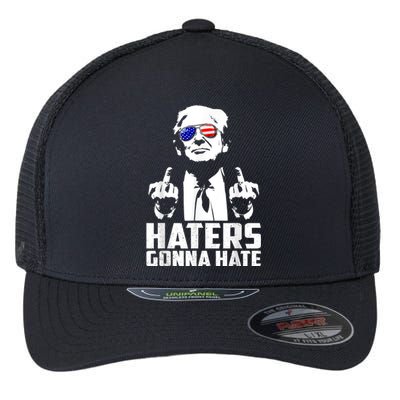 Funny Haters Gonna Hate President Donald Trump Middle Finger Flexfit Unipanel Trucker Cap