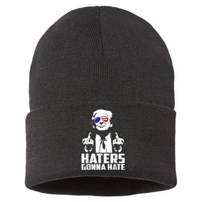 Funny Haters Gonna Hate President Donald Trump Middle Finger Sustainable Knit Beanie